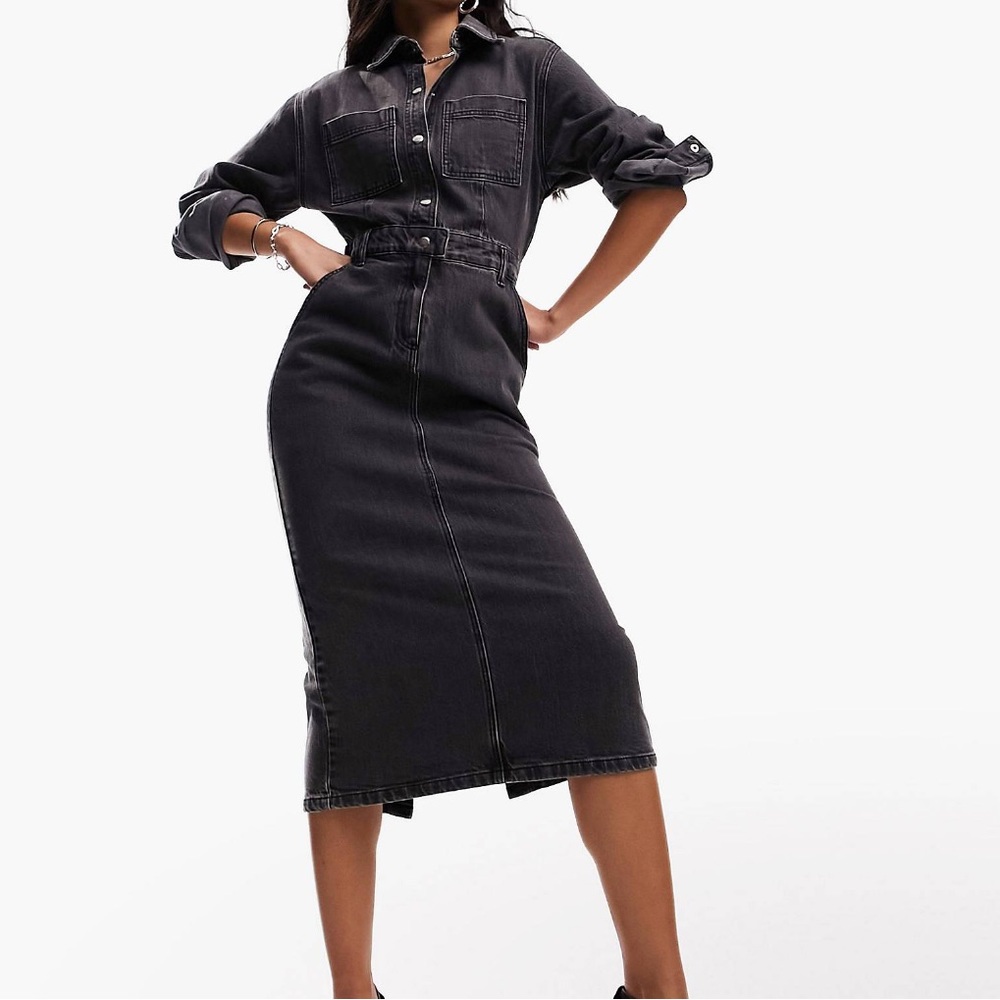 ASOS washed black midi denim dress size 0